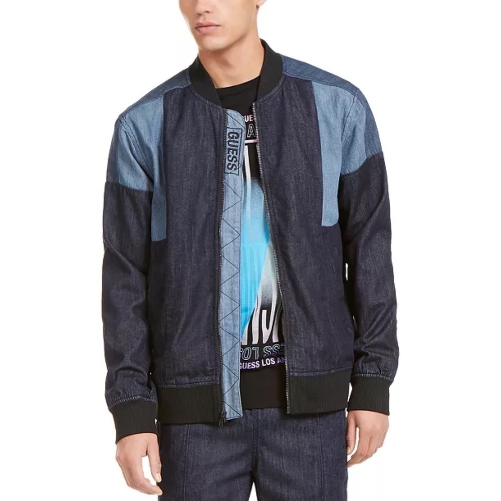 New GUESS Men's Chambray Track Bomber Jacket SZ XS